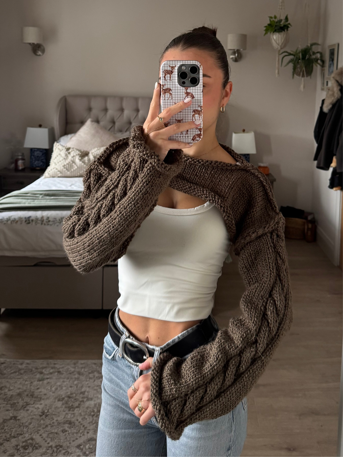 Brown Cable Knit Shrug