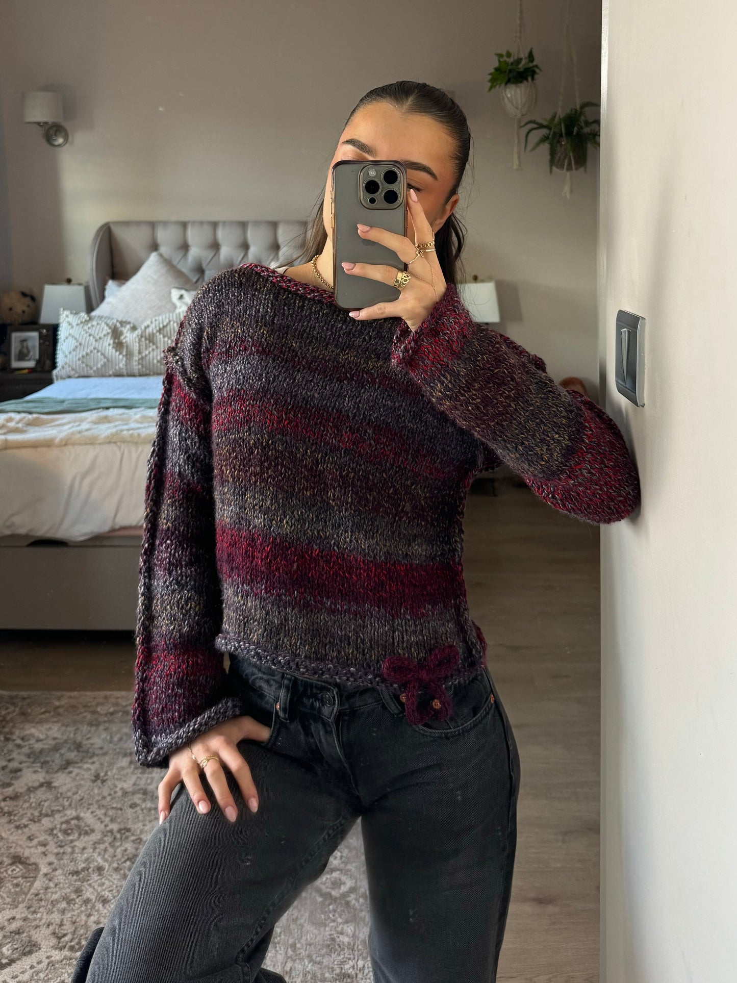 Black & Red chunky sweater with bows