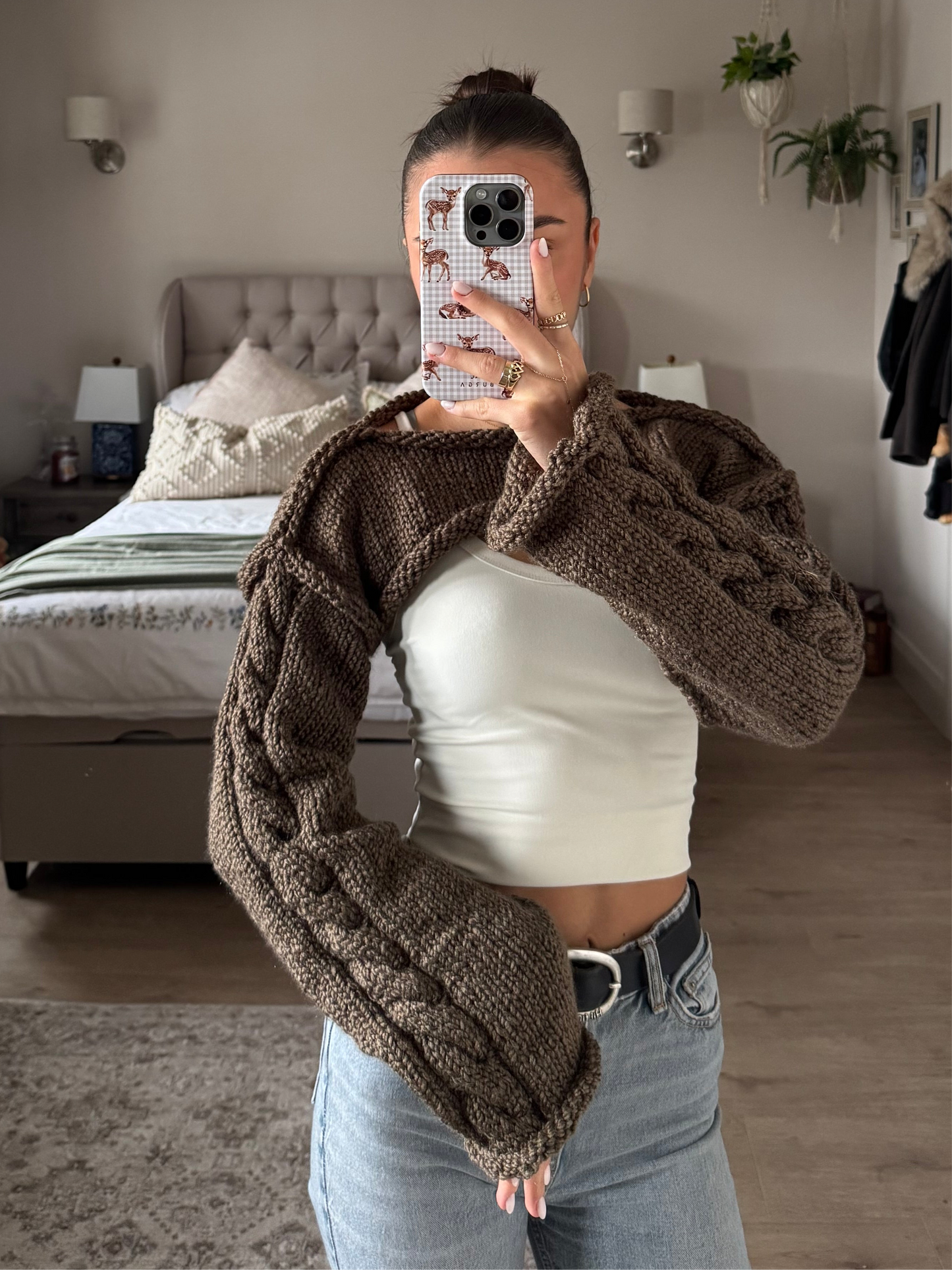 Brown Cable Knit Shrug