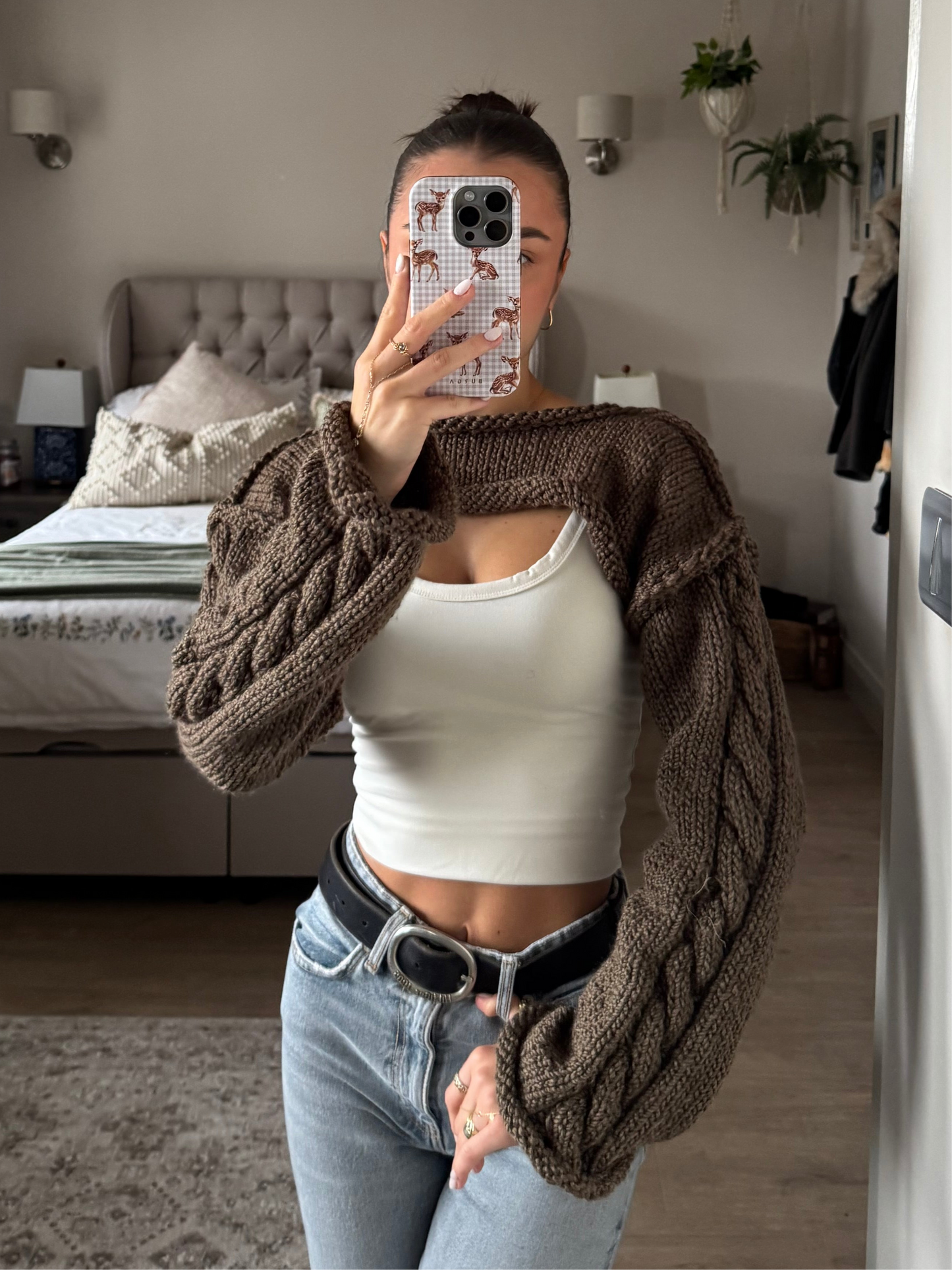 Brown Cable Knit Shrug