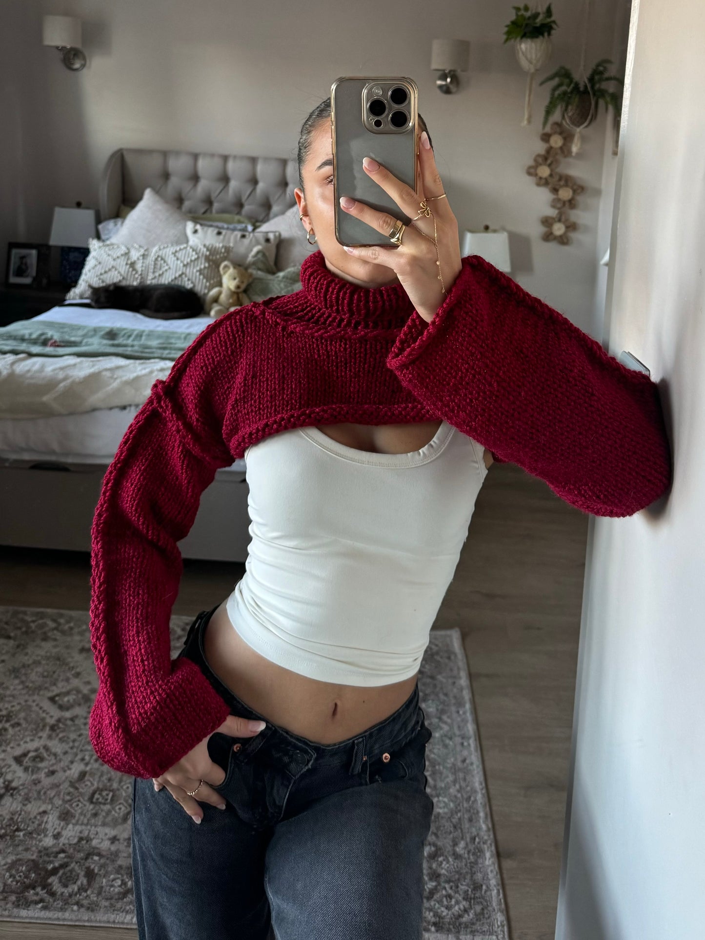 Wine Red High Neck Shrug