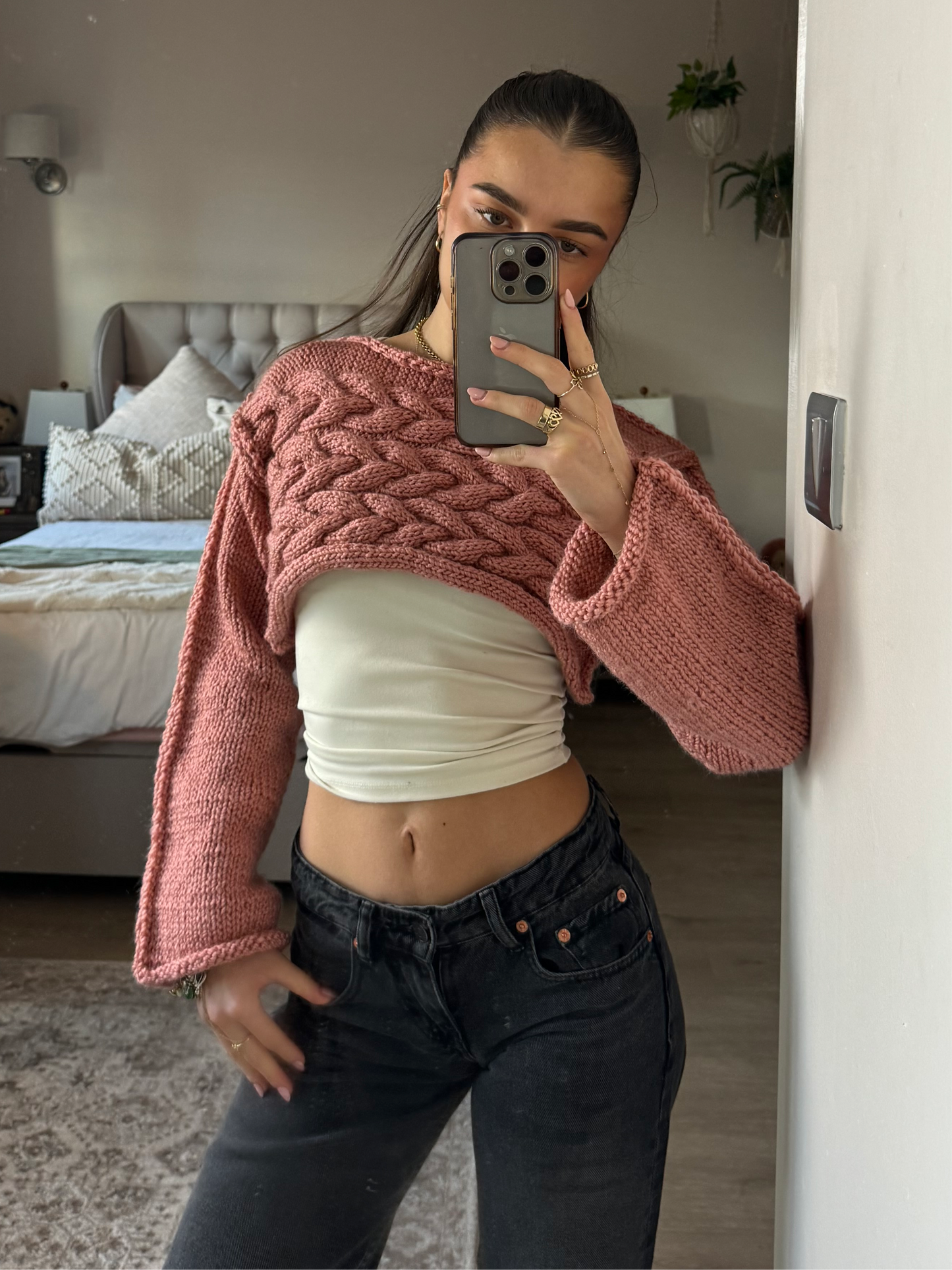 Pink Cable Knit Shrug