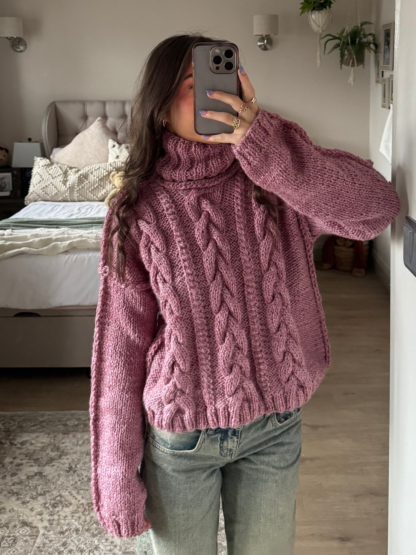 Dusty Pink Cable Knit Sweater