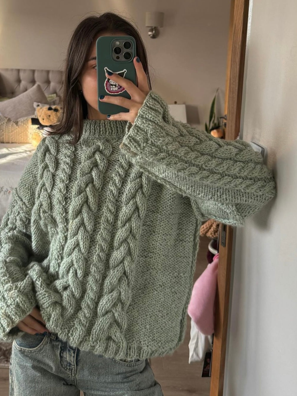 Sage Green Cable Knit Sweater