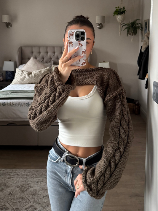 Brown Cable Knit Shrug