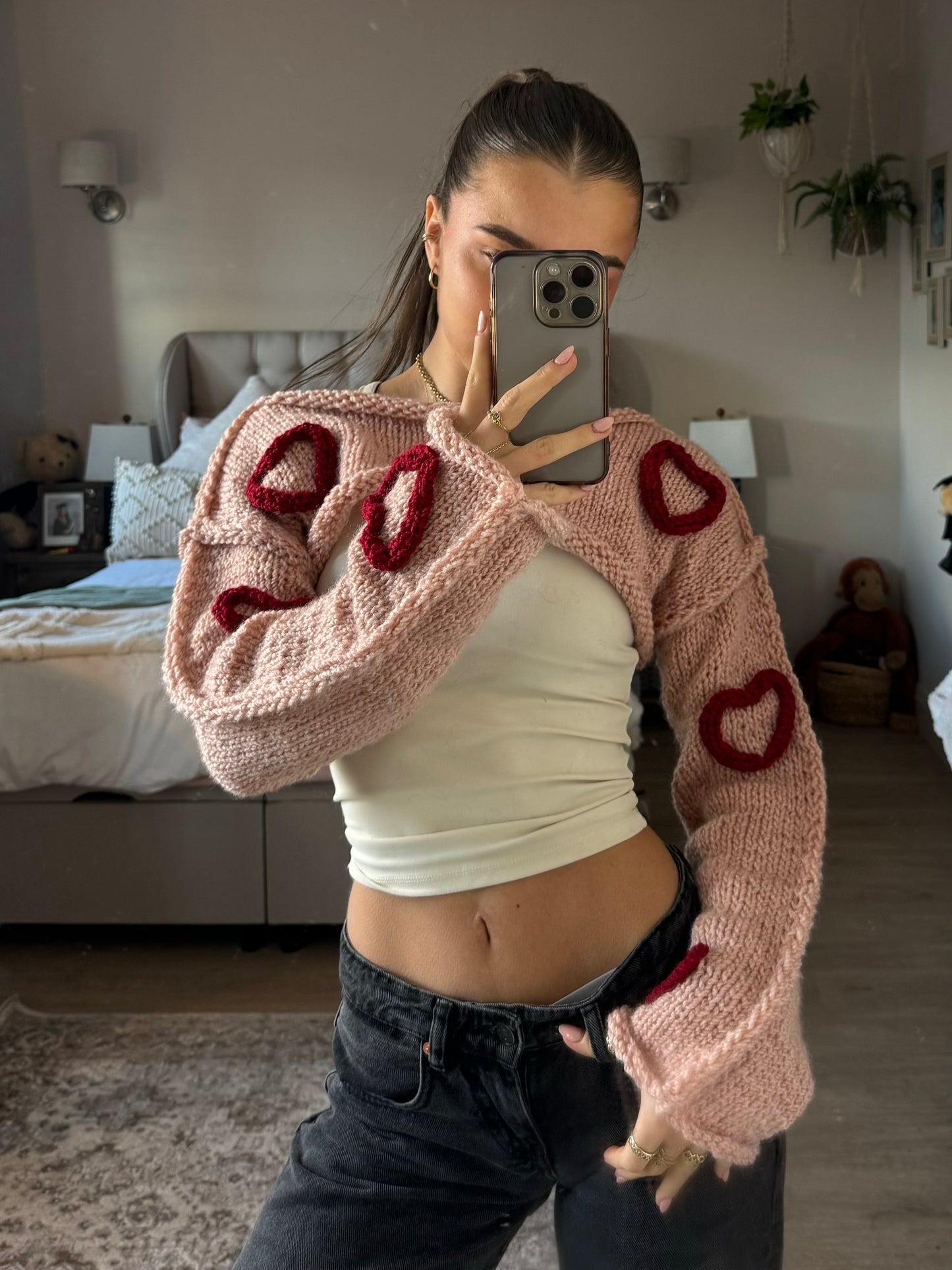 Pink shrug with Hearts