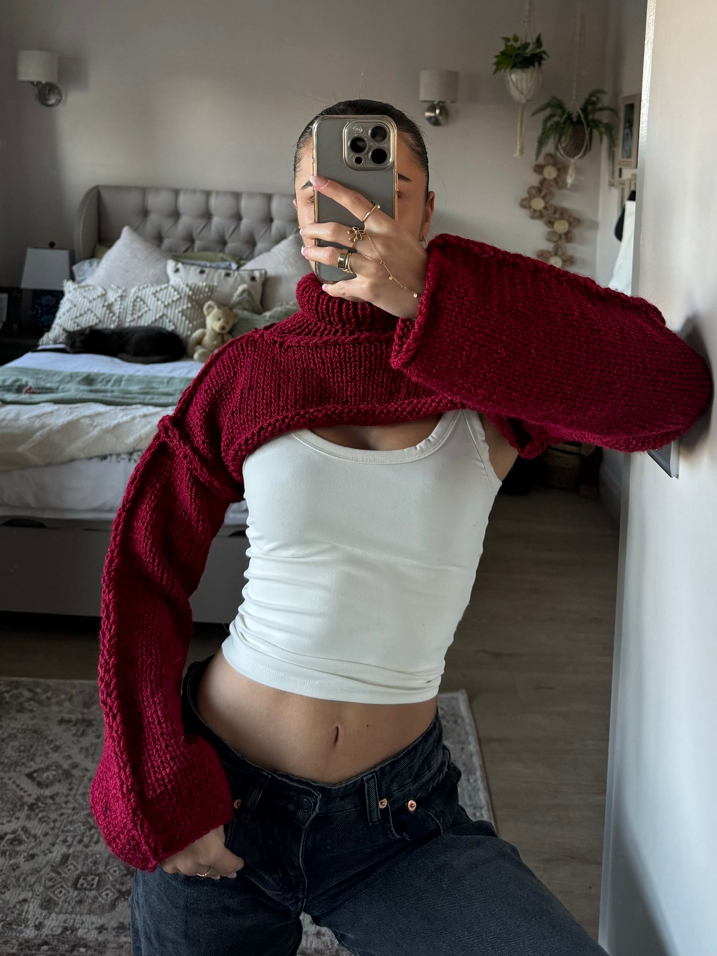 Wine Red High Neck Shrug