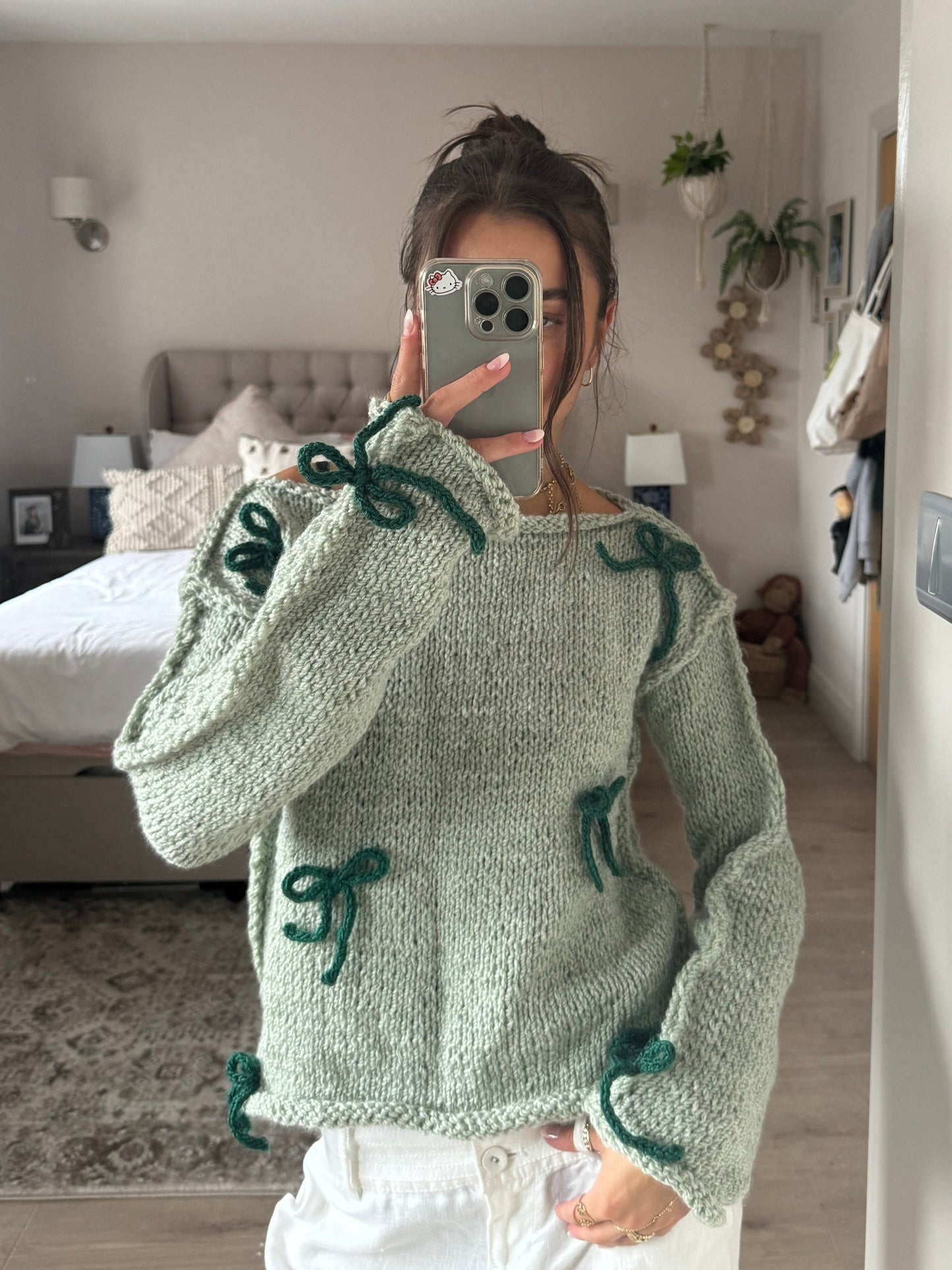 Sage Green Sweater with Bows