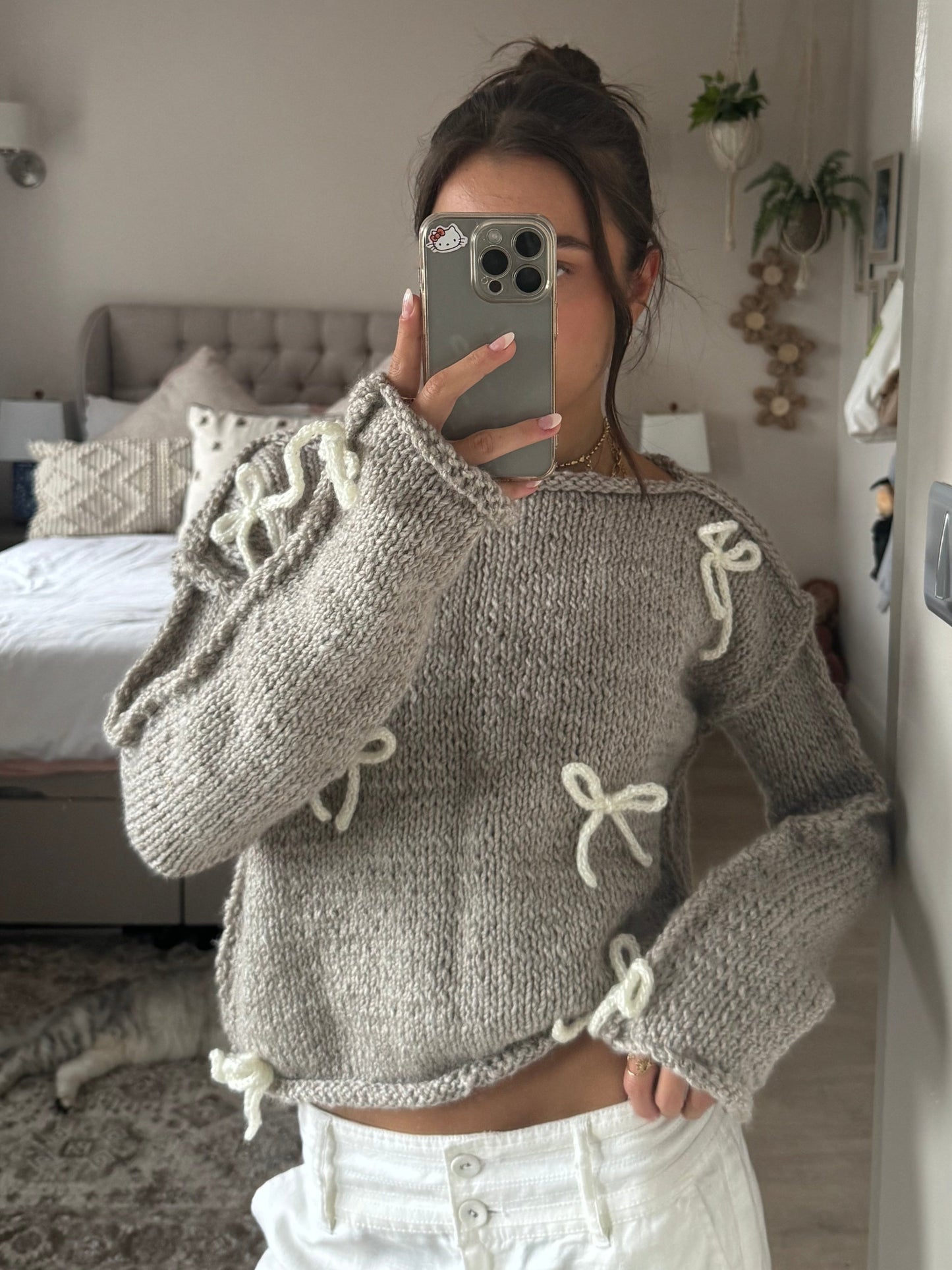 Taupe Sweater with Bows