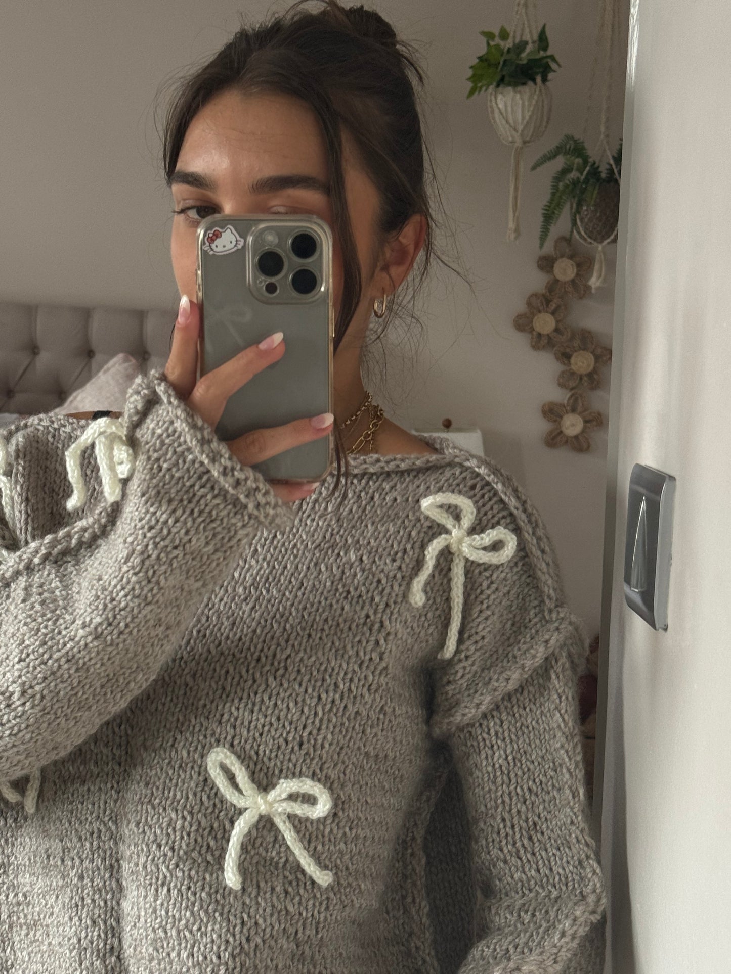 Taupe Sweater with Bows