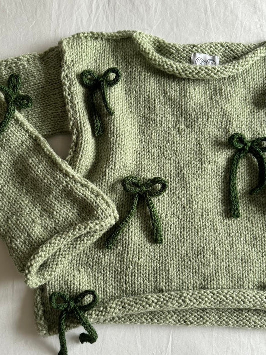 Sage Green Sweater with Bows