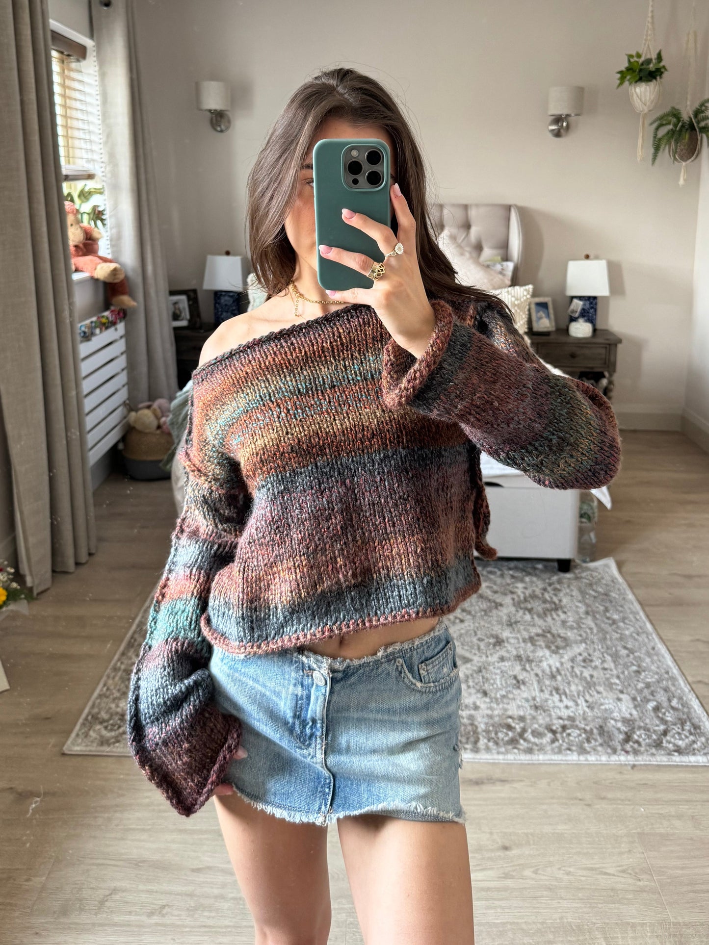 Brown & Teal chunky sweater