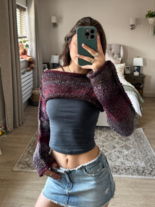 Burgundy & Grey chunky shrug