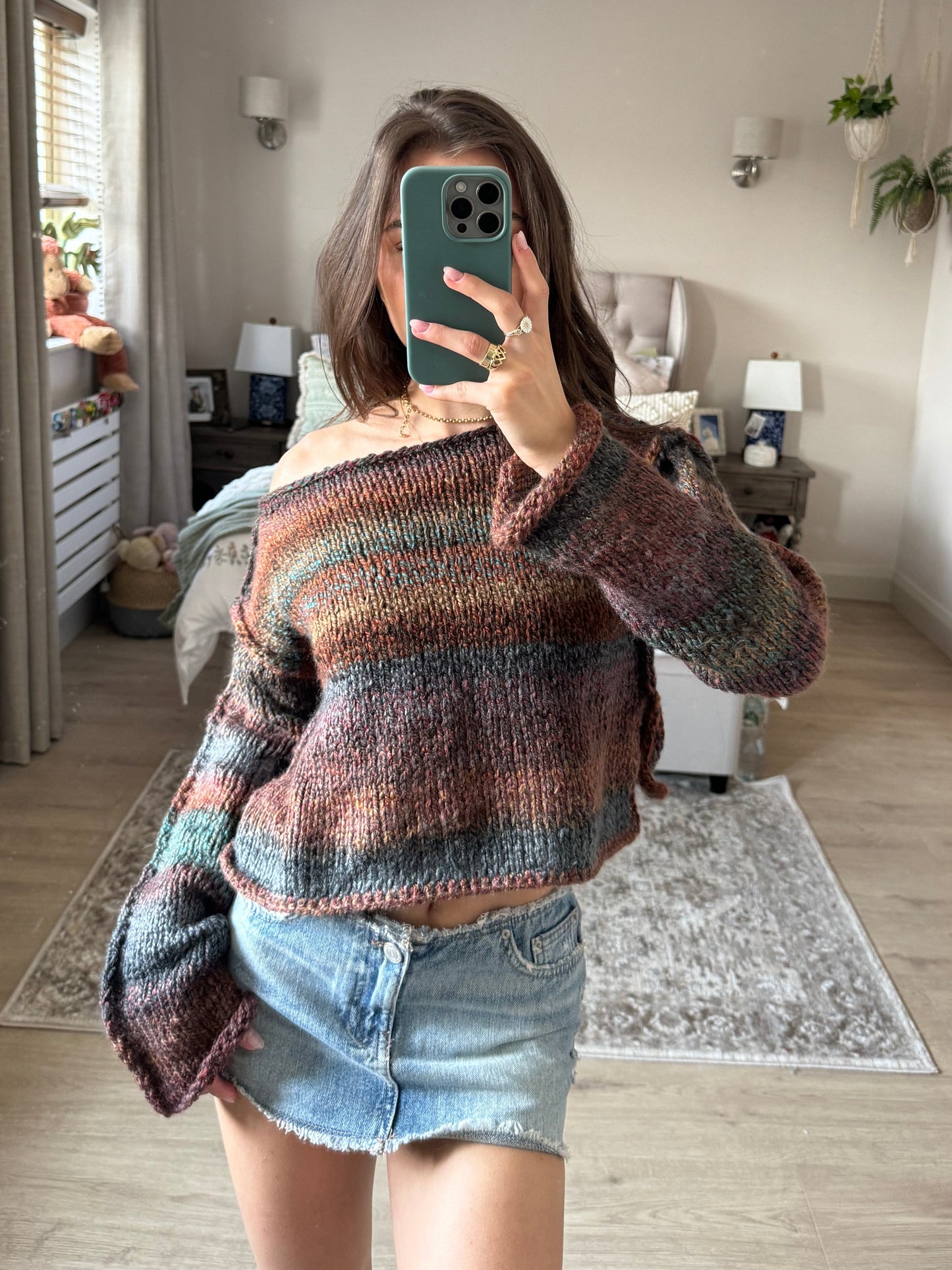 Brown & Teal chunky sweater