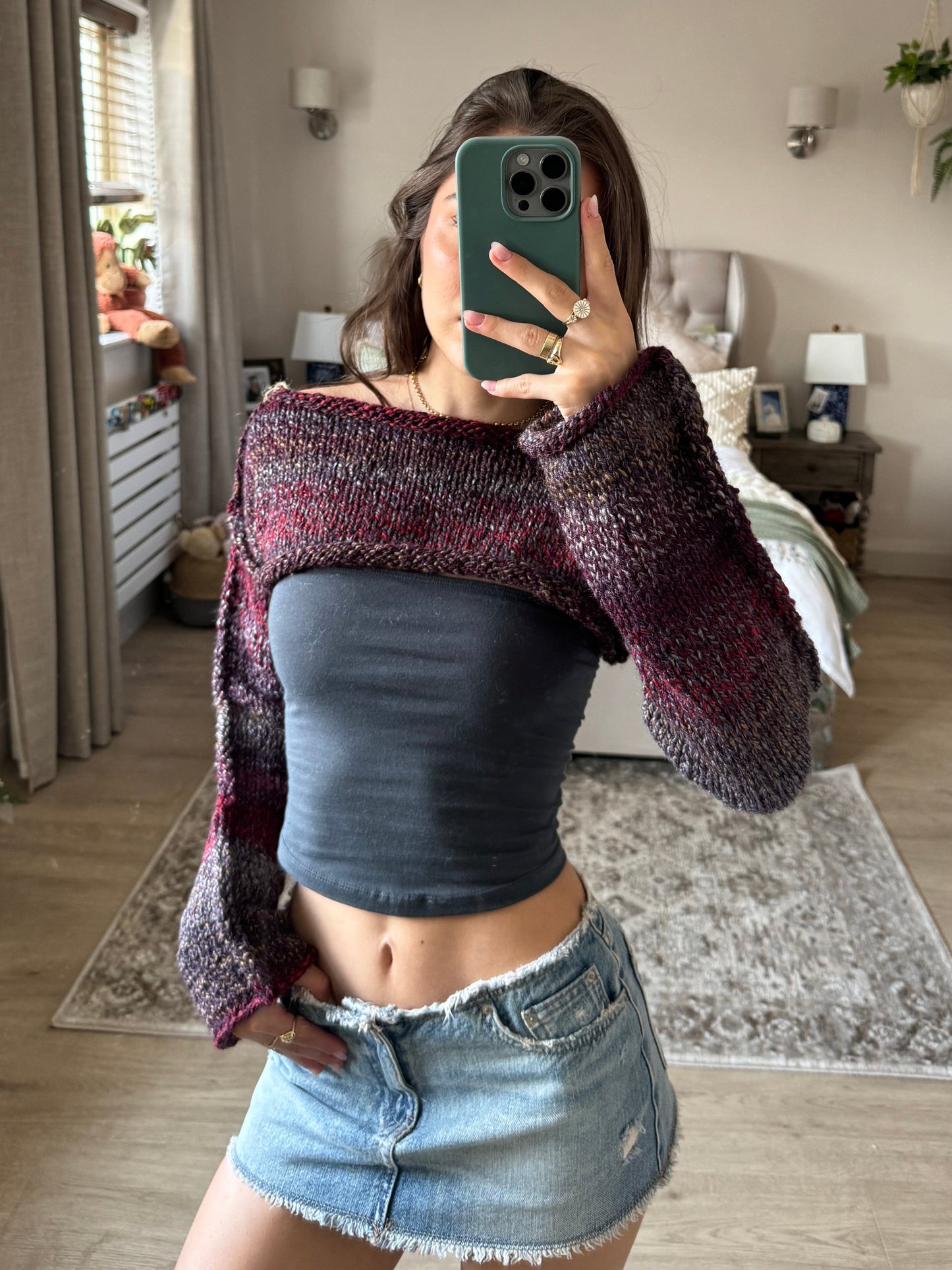 Burgundy & Grey chunky shrug